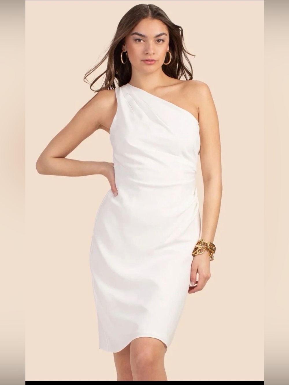 🔥 $268 Trina Turk White Drape One Shouldered Poem Dress Sz 6 🔥